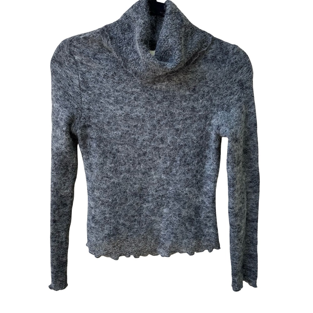 Doki-Geki Y2K Minimalist Fuzzy Knit Semi Sheer Slim Fit‎ Turtleneck Grey Sweater